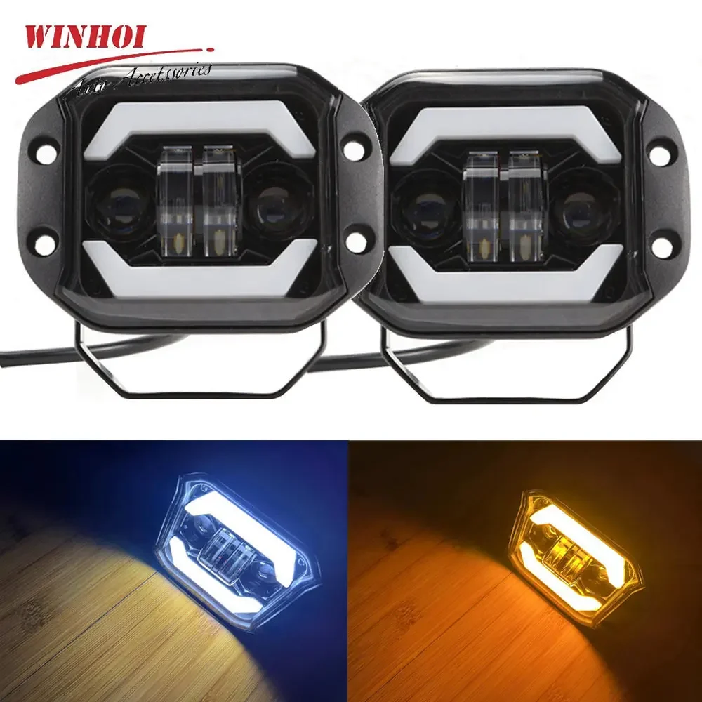 2PCS 5 Inch Car Led Headlights 12V 24V LED Work Light Bar White Amber Barra 4x4 Off Road  Fog Lamp for Farm Tractor ATV Truck