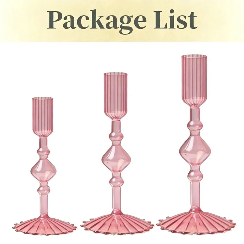 NONE 3 Stück Kerzenhalter aus Glas, konische Kerzenhalter aus Glas, grooviger, gewellter, eleganter Kerzenständer für die Party-Dekoration zu Hause 4