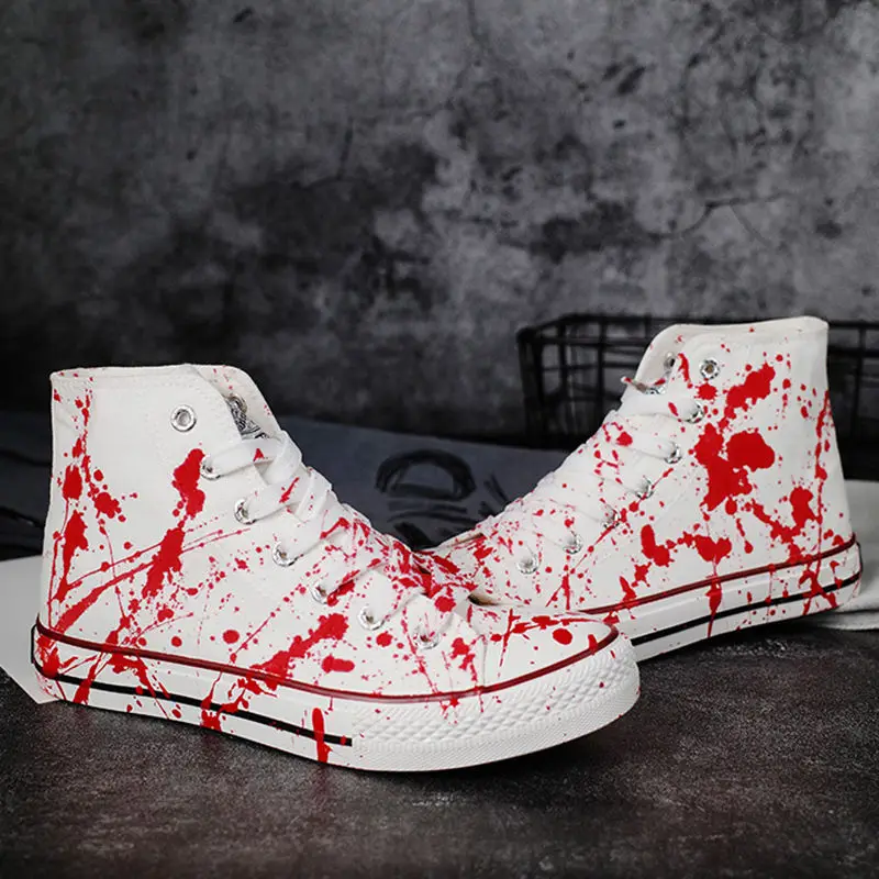 Sapatos masculinos vulcanizados pintados à mão, sapatos vulcanizados, tênis esportivos, casais planos, grafitti de sangue, tamanho 35-44, 2022