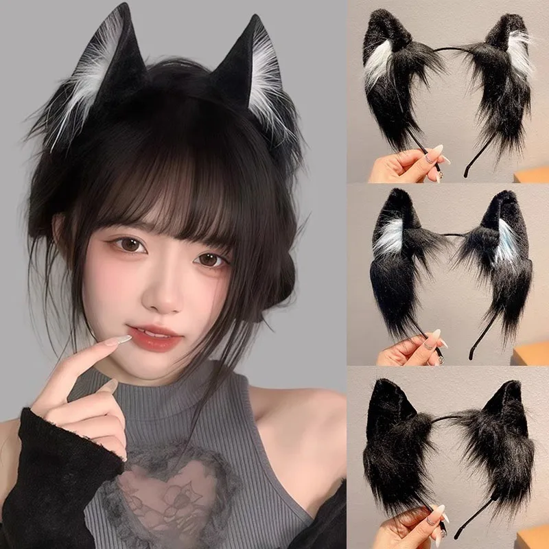 

Плюшевая повязка на голову с кошачьими ушками для косплея, милые меховые обручи для волос в стиле Лолита, сексуальные аниме-лисичьи ушки для девочек и женщин, аксессуары для вечеринок и фестивалей
