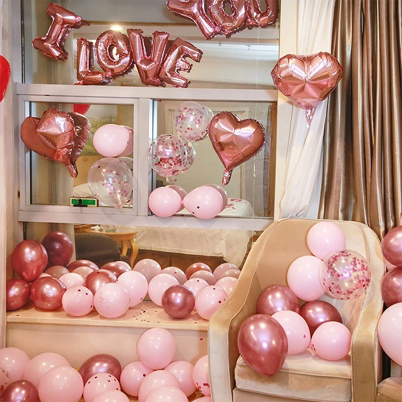 

Heart Shaped Aluminum Foil Balloon Set Wedding Valentine's Day Party Gift Decoration, Rose Gold, Red, Pink, Bedroom Balloon Set