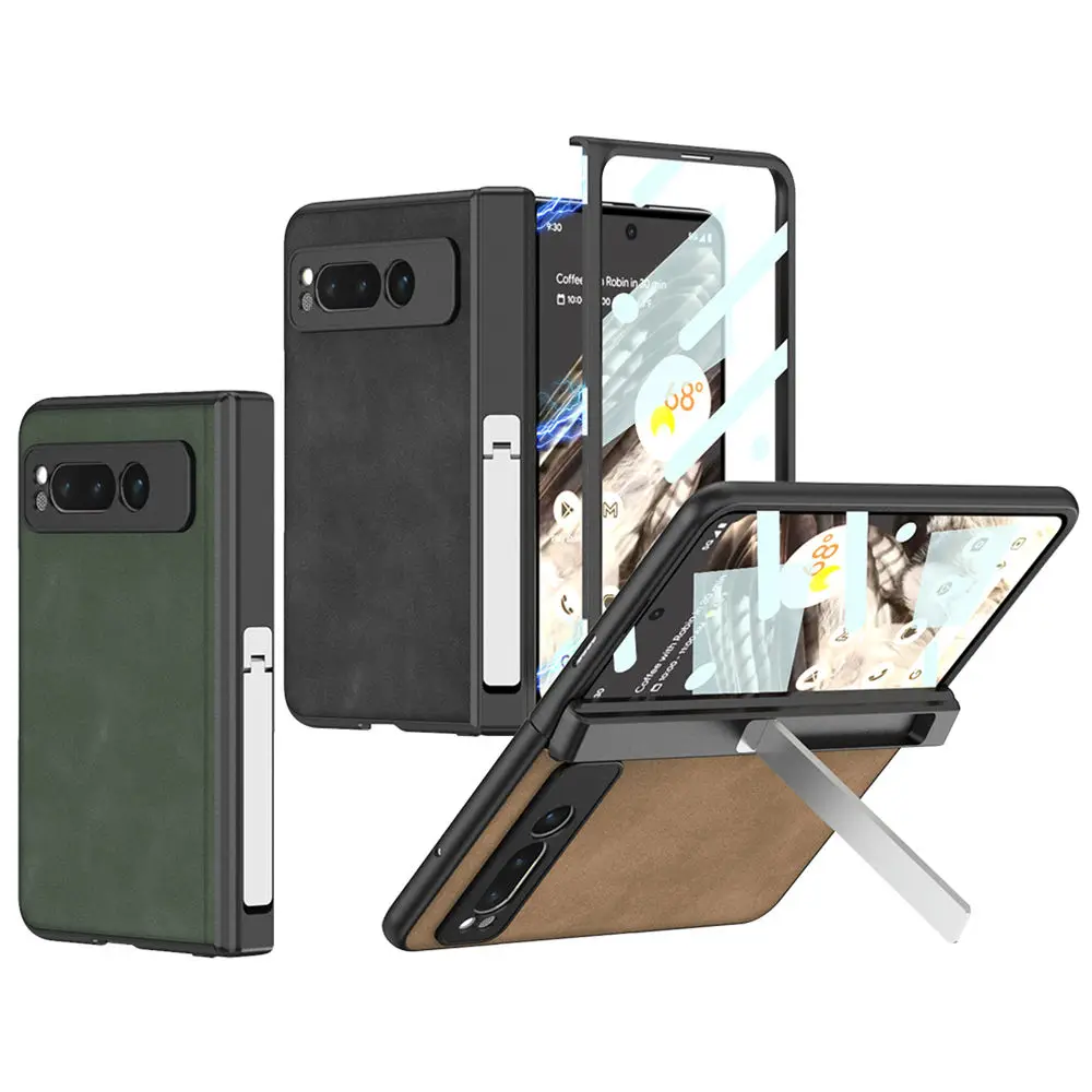 

Frosted Plain Leather Case for Google Pixel 9 Pro Fold Magnetic Folding Hinge All-inclusive Protection Cover with Tempered Glass