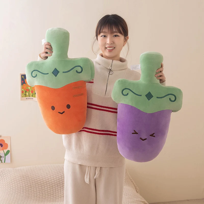 Cartoon Vegetable Sword Plush Doll With Expression Orange Dark Green Light Green Purple Sword Boy Gift Decorate Bedroom Sofa