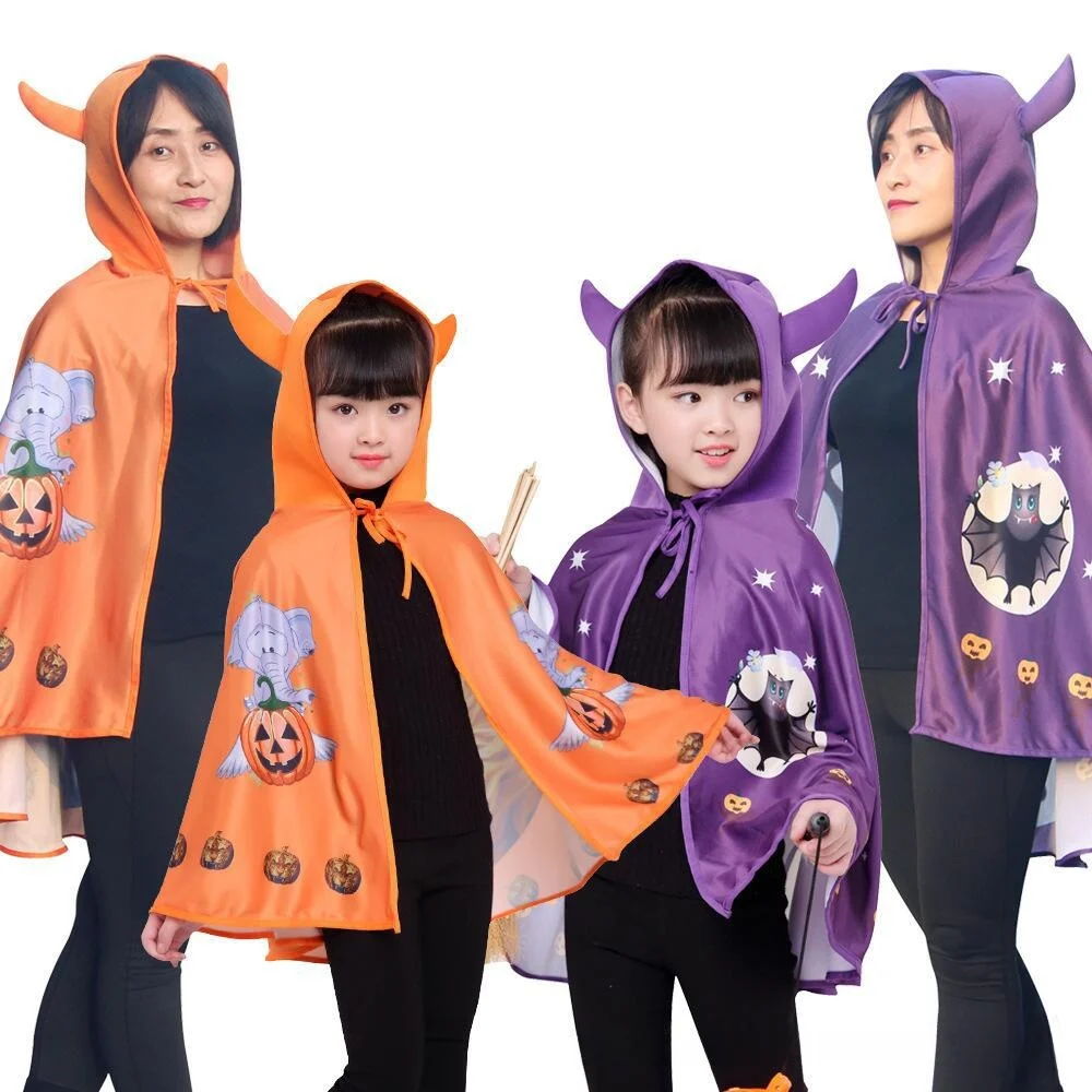 

Костюм для выступлений на Хэллоуин для родителей и детей: Волшебный плащ, рогатая мантия, костюм ведьмы для ролевых игр, сценический костюм для женщин