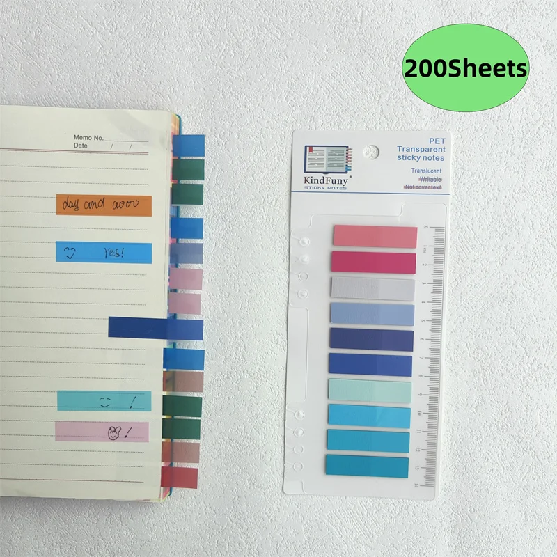 200Sheets Self-adhesive Transparentes Sticky Notes Notebook Notepad Planner Markers  Stationery Supplies Back to School