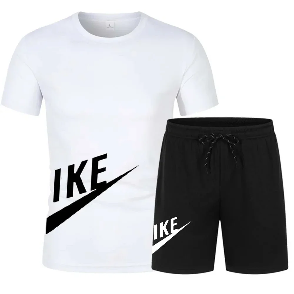 Zomer Heren Geprint Casual Fitness Training Sportkleding Set Mesh Ademend Korte Mouwen T-Shirt Joggingshort 2 Sets