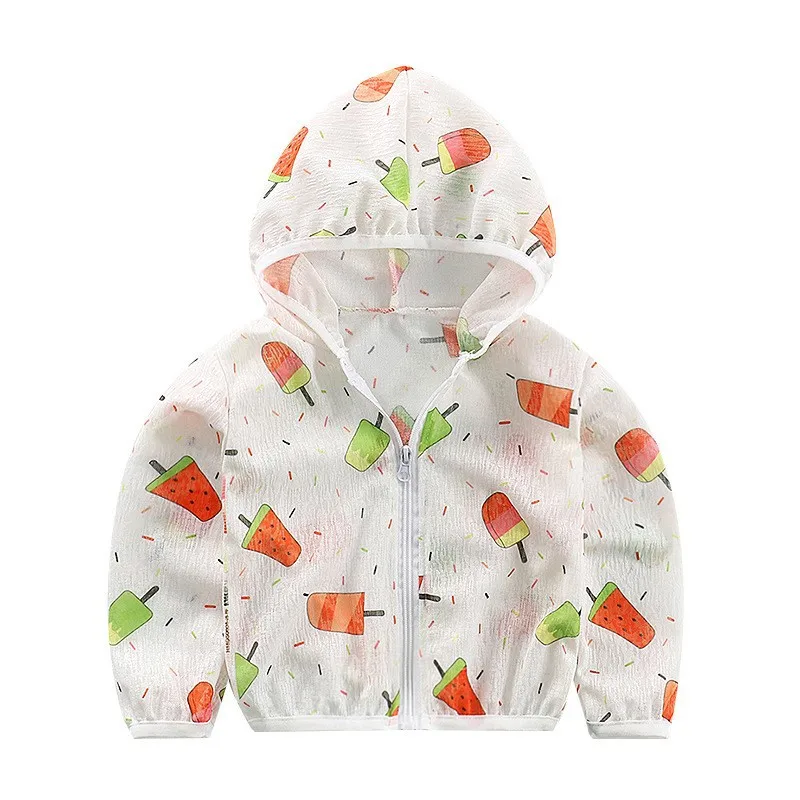 New Summer Children\'s Hooded Sun Protection Clothing Baby Outwear Jacket Boys Girls Cartoon Long Sleeve Travel Thin Beach Shirt