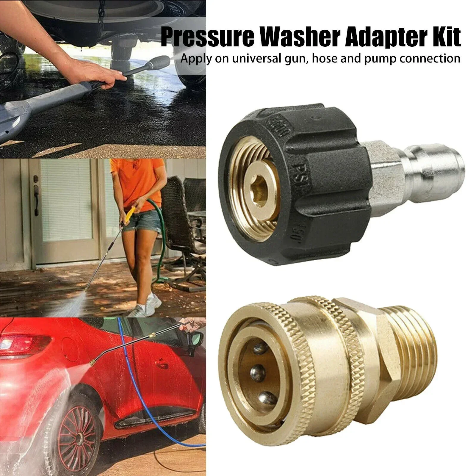

5000 Psi M22 Quick Release Connector Golden&Black Pressure Washer Hose Adapter Plastic + Brass + Stainless Steel Hot