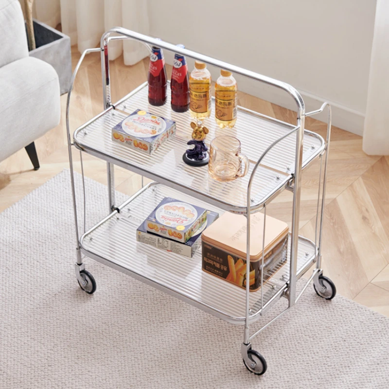 

Movable Folding Dining Car Middle-Ancient Glass Trolley Living Room Sofa Side Table Simple and Light Luxury Wind Storage Rack