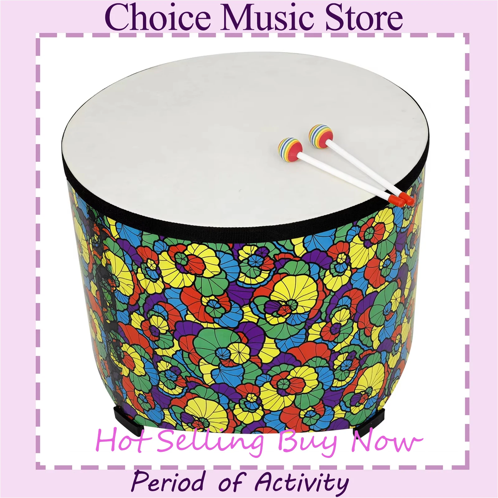 17 بوصة الأرض طبلة جلد الغنم الوجه الملونة طبلة من الخيزران أورف الأطفال التنوير مع طبل عصا قرع أداة