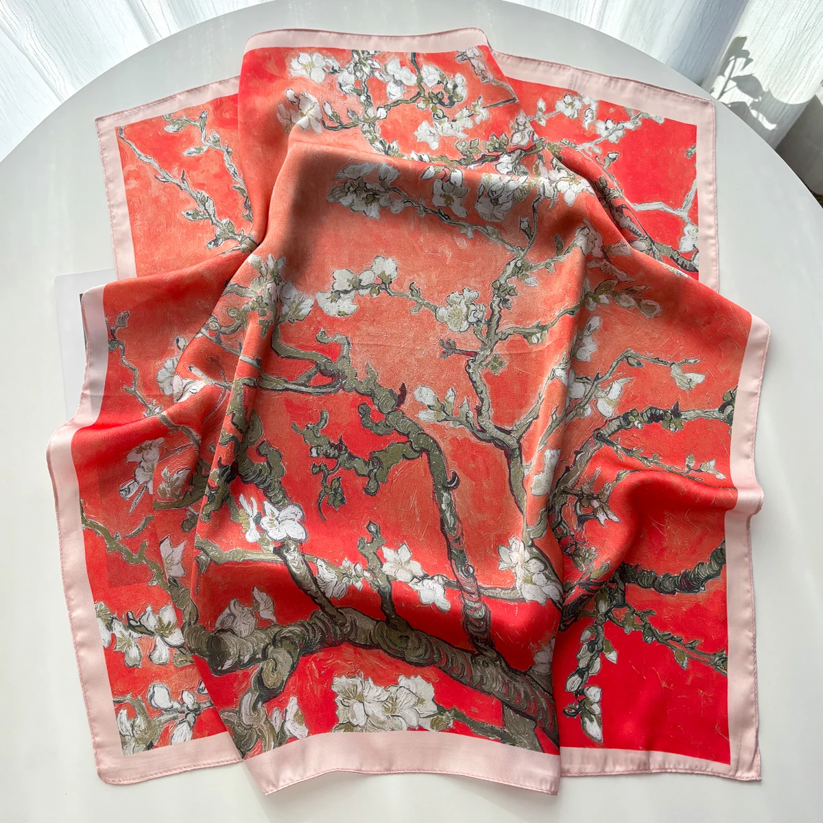 Vier-Jahreszeiten-Blumendruck Seidenschal 65x65cm Modisches Halstuch Hijab Stirnband Luxuriöser Sonnenschutz-Schal Bandanas – Detail 1