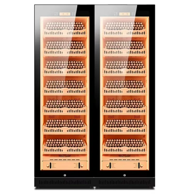 Large Capacity Dual Door Spanish Cedar Wood Liner Cabinet Cigar Storage Compressor Cigar Humidors 860L