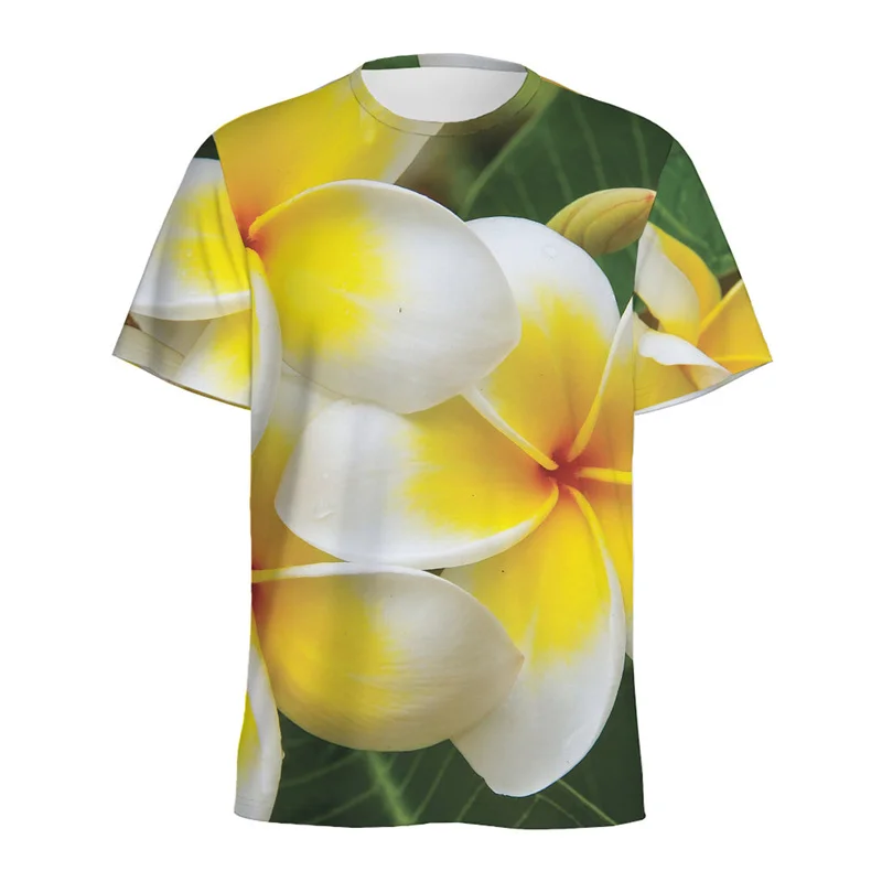 Hibiscus Plumeria Flower Pattern T Shirt Men Summer Casual Round Neck Short Sleeve Women Plants 3d Printed Floral Tee Shirts