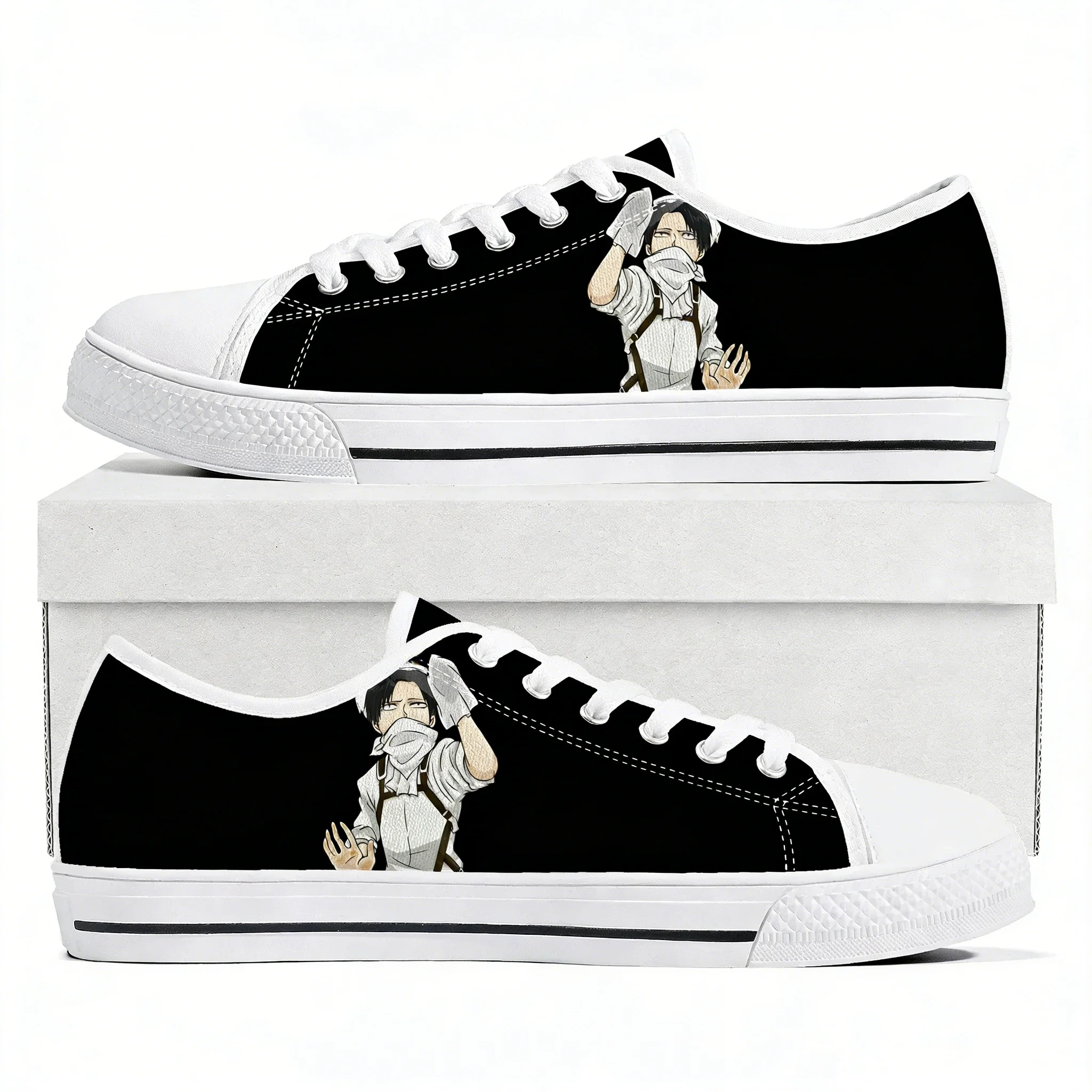 

Низкие кеды «Атака Титанов» с Леви Аккерманом, высококачественные мужские, женские и подростковые кеды из канваса, парные кроссовки, обувь на заказ