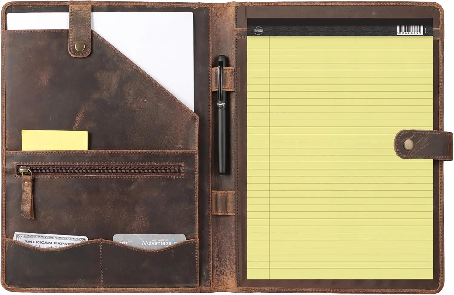 

Vintage Leather Portfolio with Pen Holder & Card Slots | Business Organizer for Professionals | Distressed Tan