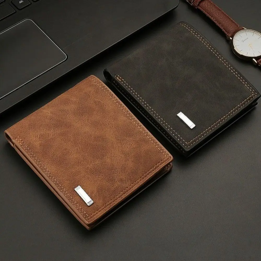 

Vintage PU Leather Men's Wallet Multi-functional Zipper Closure Short Card Bag Square Luxury Credit Card Holder Daily Use