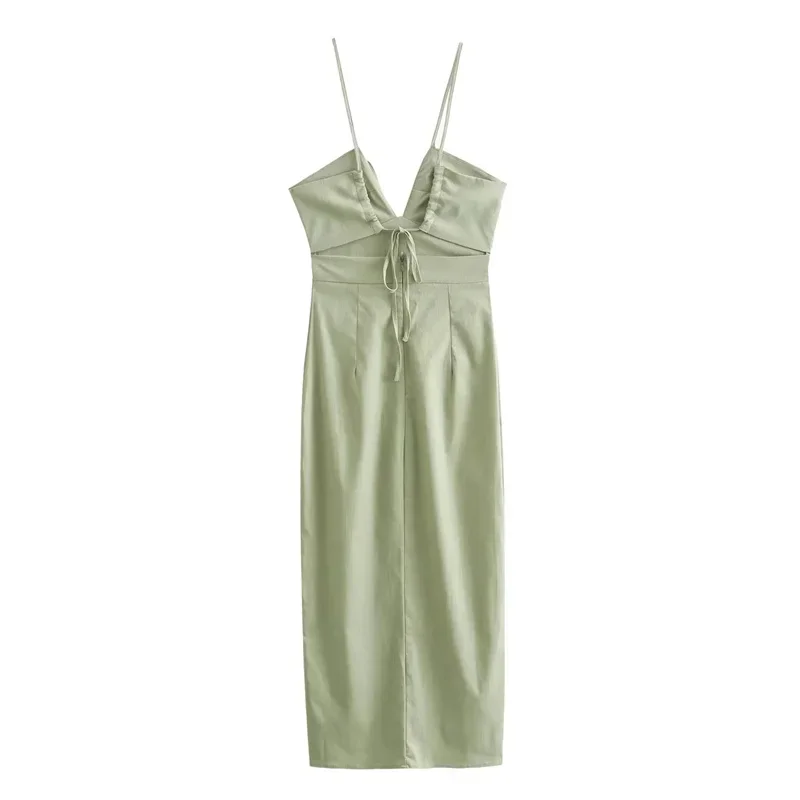 BWQ 2024 vestido Midi verde para mujer, vestido sin mangas con espalda descubierta, vestidos largos sexis de verano para mujer, vestidos de fiesta de noche con abertura