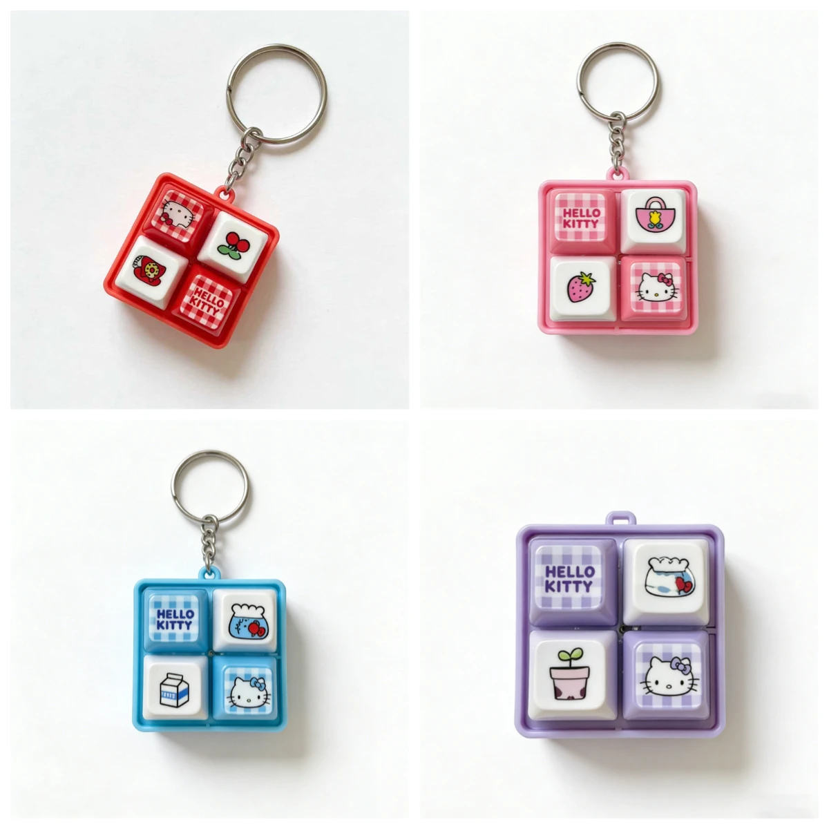 2026 Hello Kitty keyboard Pendant Kawaii Cartoon Healing and Decompression Four Panel Button Keychain Backpack Pendant