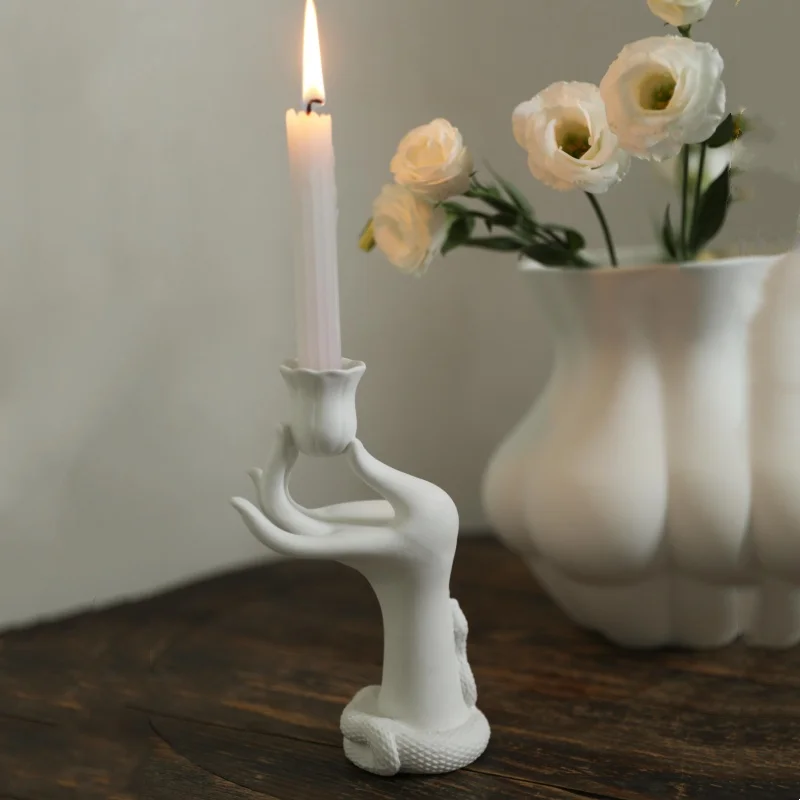 Ceramic Candle Holders Arm Lifting Flowers Hand Candlesticks Porcelain Crafts White Finger Ceramic Candleholder Home Decoration