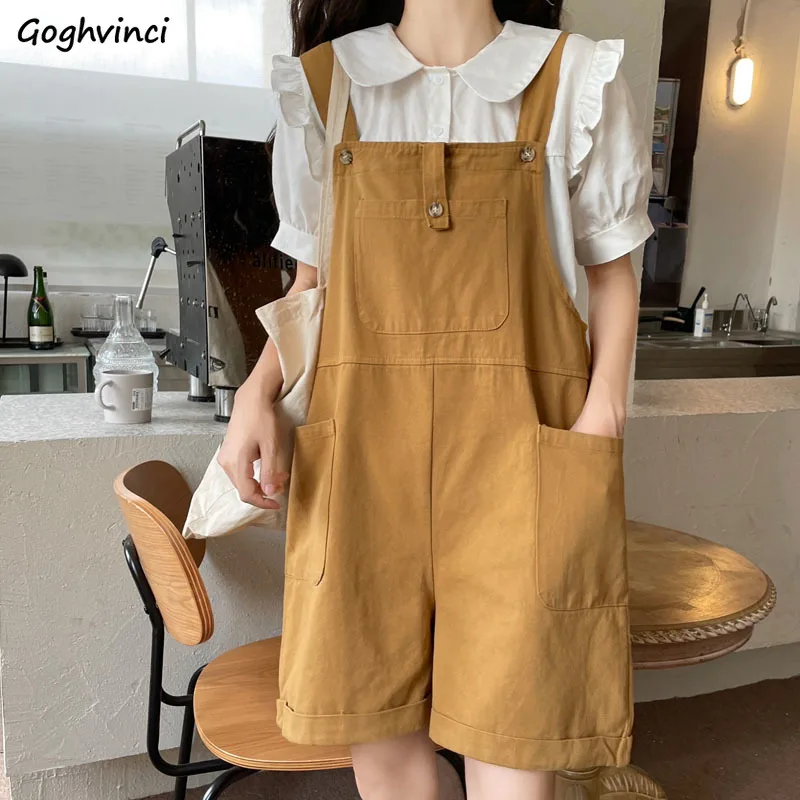 

Rompers Women Pockets Summer All-match Wide Leg Casual Hot Sale Cozy Fashion Preppy Style Street New Design Simple Thin Popular