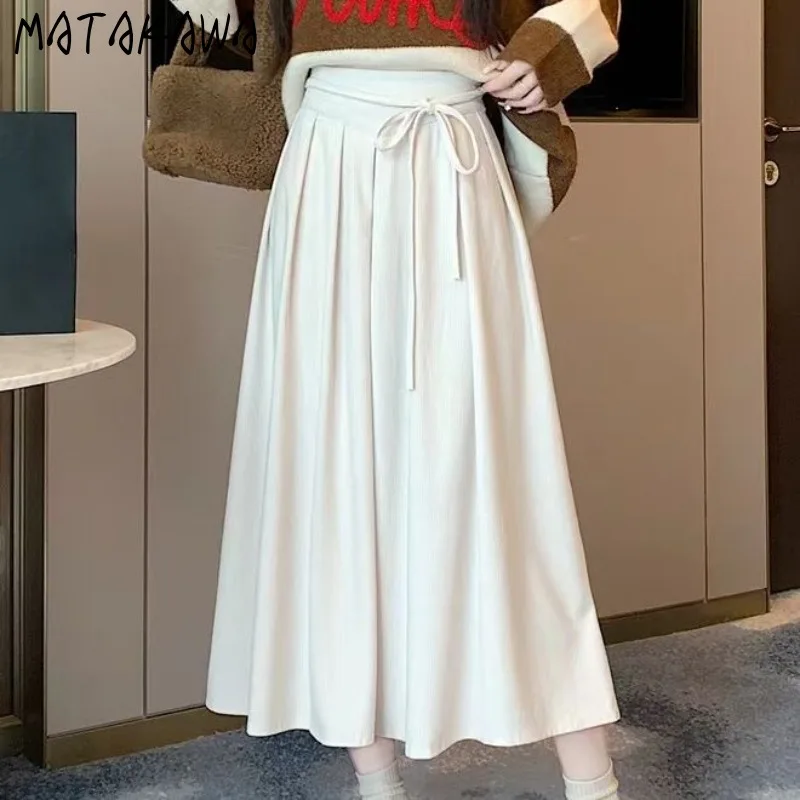 

Matakawa Corduroy Skirts Women Solid Autumn Winter A-line Elegant Long Skirt Korean Fashion Sweet Warm Vintage Faldas Mujer