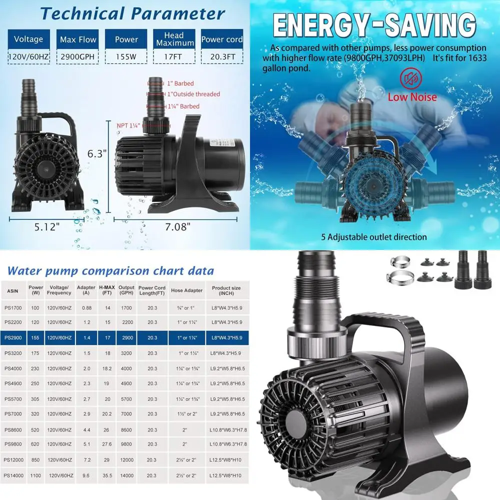 

Мощный погружной водяной насос для прудов, аквариумов и уличных водоемов, 2900 GPH, 155 Вт, сертифицирован UL