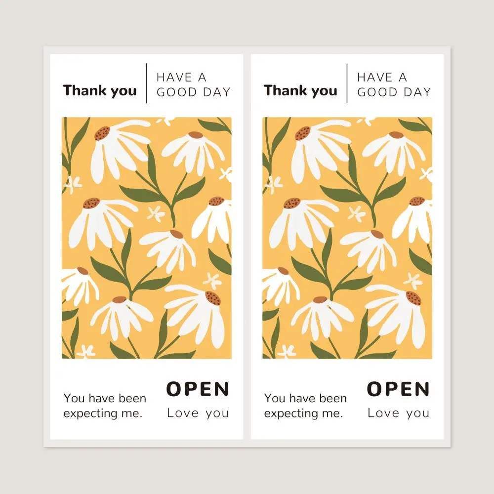 50pcs/pack Flowers Thank You Stickers 5x10cm Adhesive Sealing Labels for Small Business Gift Box Baking Cake Package Decoration