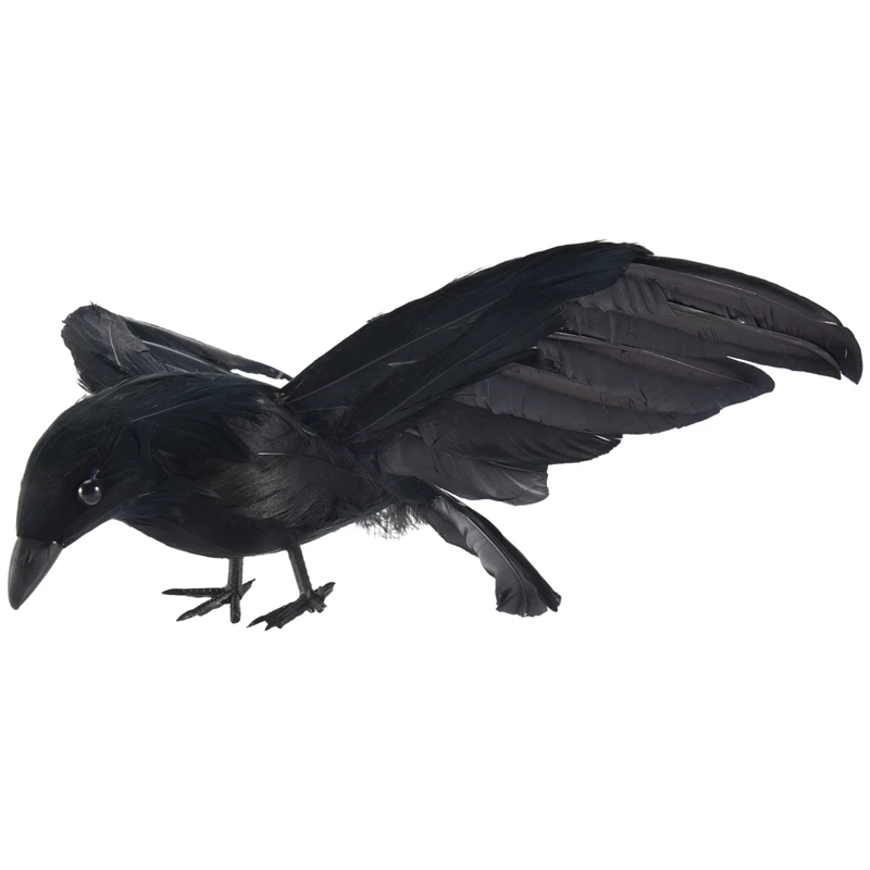 Halloween Prop Feathers Crow Bird Large 25X40cm Spreading Wings Black Crow Toy Model Toy,Performance Prop