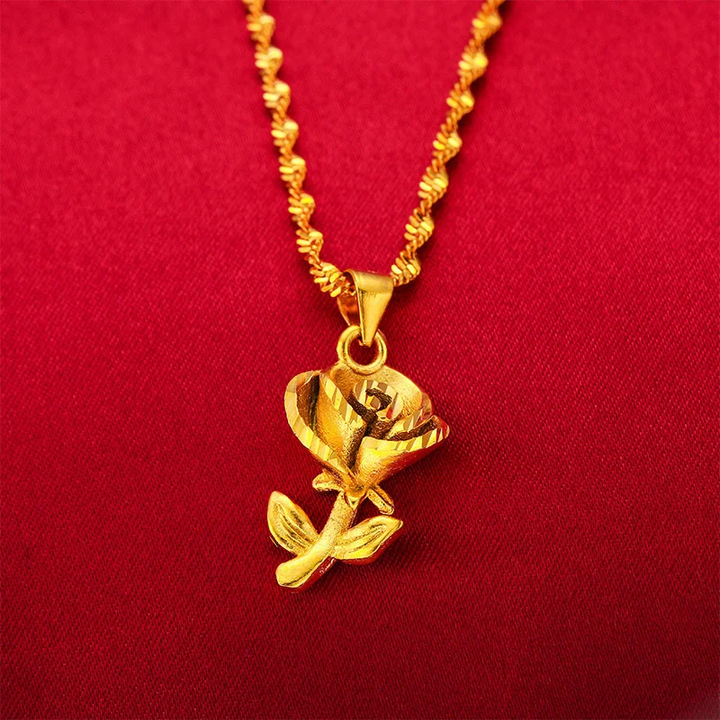 

Fadeless 999 Rose Pendant Women 18K Gold Color Luxury Flower Pendant Birthday Gift Hot Sale Wholesale