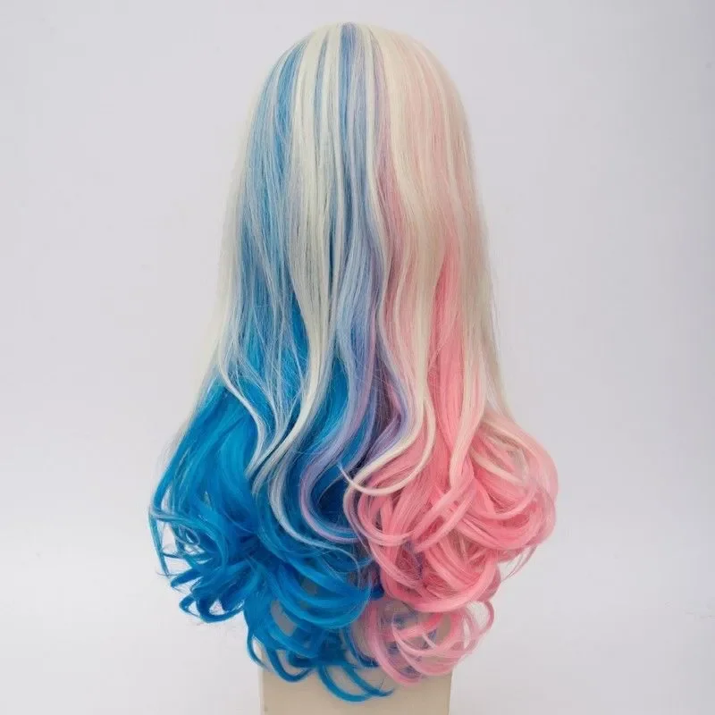 Suicide Squad Harley Quinn Wig Curly Blonde Pink Blue Mixed Hair Cosplay Wigs