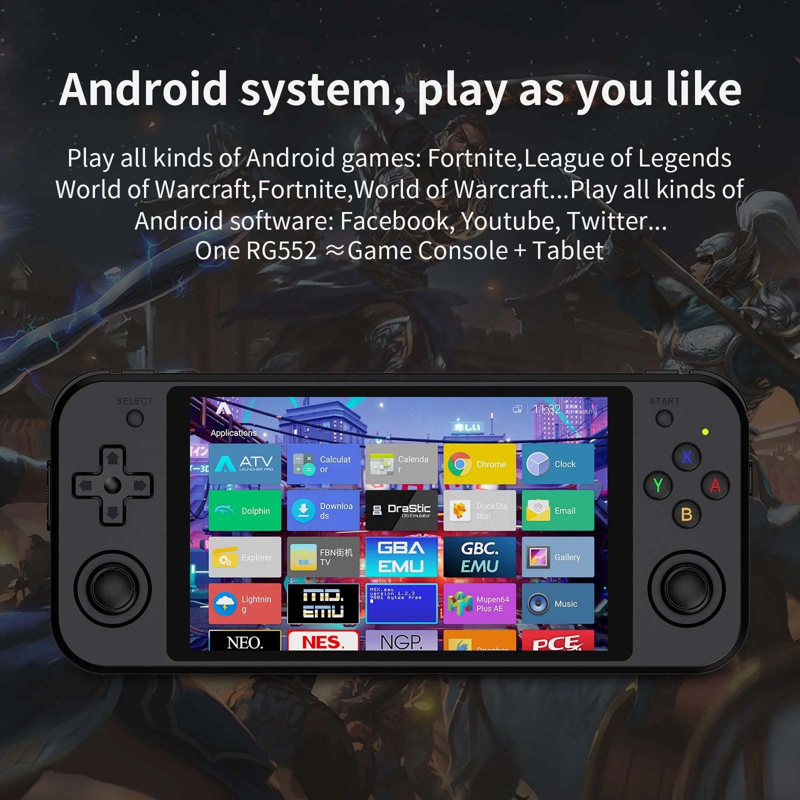 RG552 Dual OS Android/Linux وحدة تحكم صغيرة محمولة تعمل باللمس مشغل ألعاب محمول لتصميم الكمبيوتر اللوحي الصغير Retrogaming