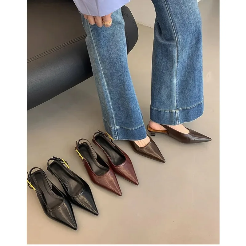 

Summer Fashion Pointed Toe Women Sandals Singbacks Mules Shoes Ladies Elegant Low Heel Stripper Party Sandalias