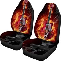 Fire Guitar Fabric Front Seat Covers Bohemia Design Car Interior Protector Set of 2 Universal Fit for Vehicle Sedan and Jeep