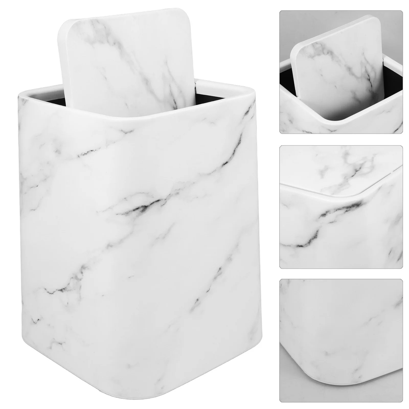

Marble Pattern Trash Can Stylish Dustbin For Bathroom Kitchen Bedroom Office Modern Waste Basket Garbage Container Space