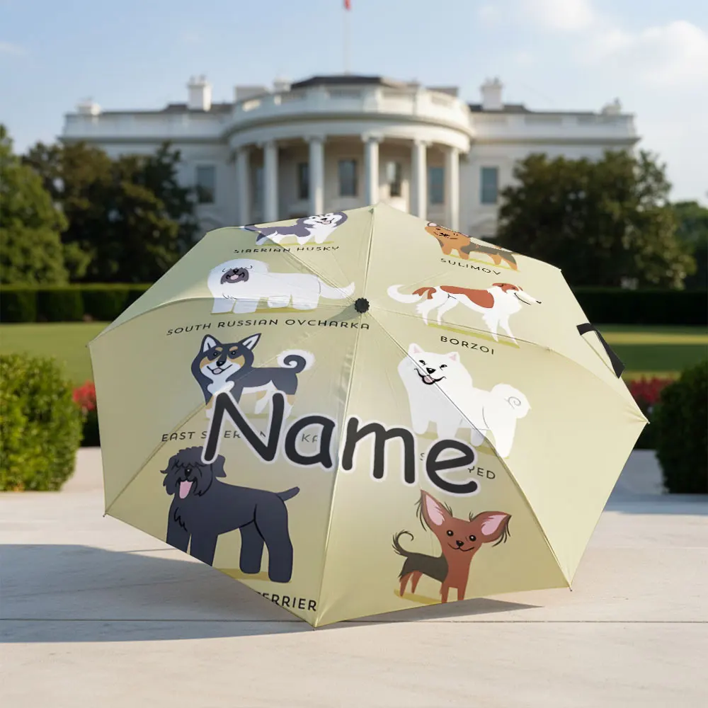 Custom Name umbrella, Russian Dog Breeds Illustrated Fashion Folding Umbrella for Sunny and Rainy Days, Christmas Gift