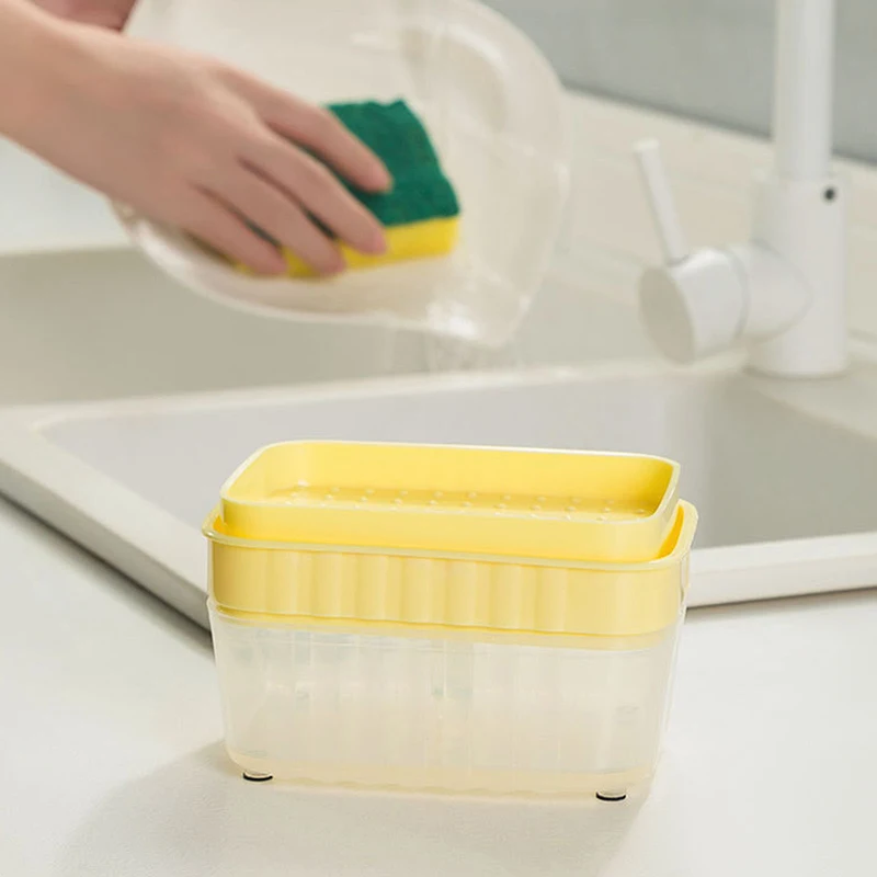 Press Soap Dispenser Detergent Dispenser Press Type Automatic Liquid Delivery Box Kitchen Scouring Pad Dishwashing Brush Soap