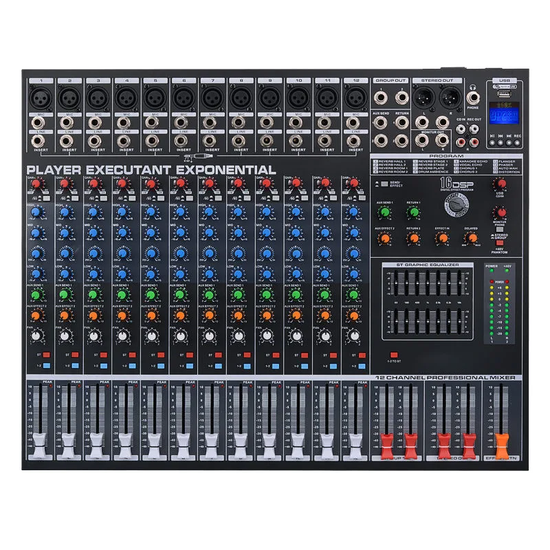 8-Channel Mixer, USB Bluetooth 12-Channel Reverb Audio Console for Stage Performance, Meeting Sound Equipment