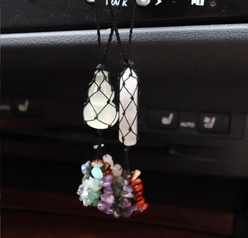 1PC Natural Pink Crystal Sword-shaped Handmade String Wrapped Reiki Healing Gravel Stone Women Charm Necklace Pendant F1720