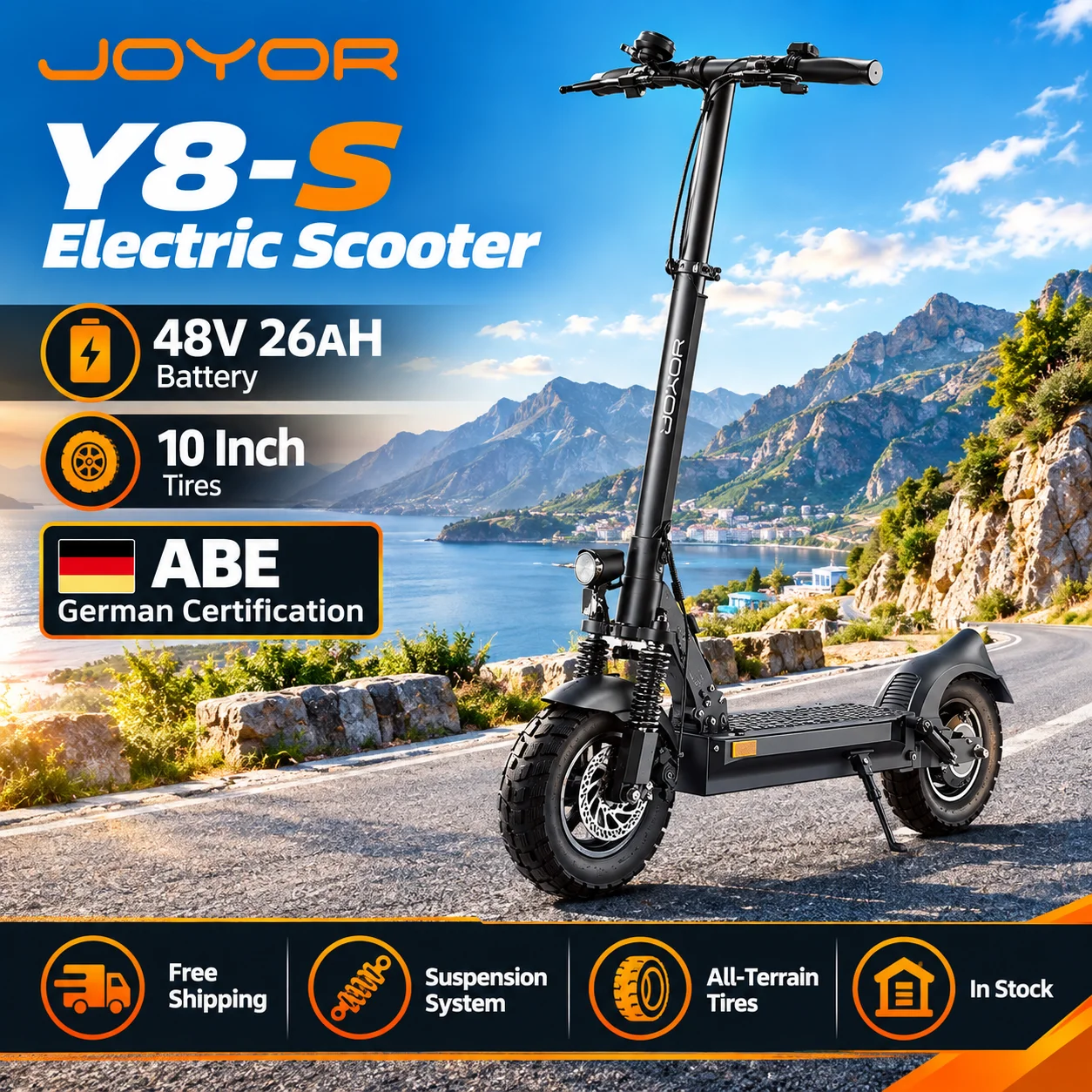 JOYOR Y8-S E-Scooter Motor 48V 26AH Akku mit ABE-Zertifizierung Elektroroller für Erwachsene Reise-Transporter Statt 10-Zoll-Reifen