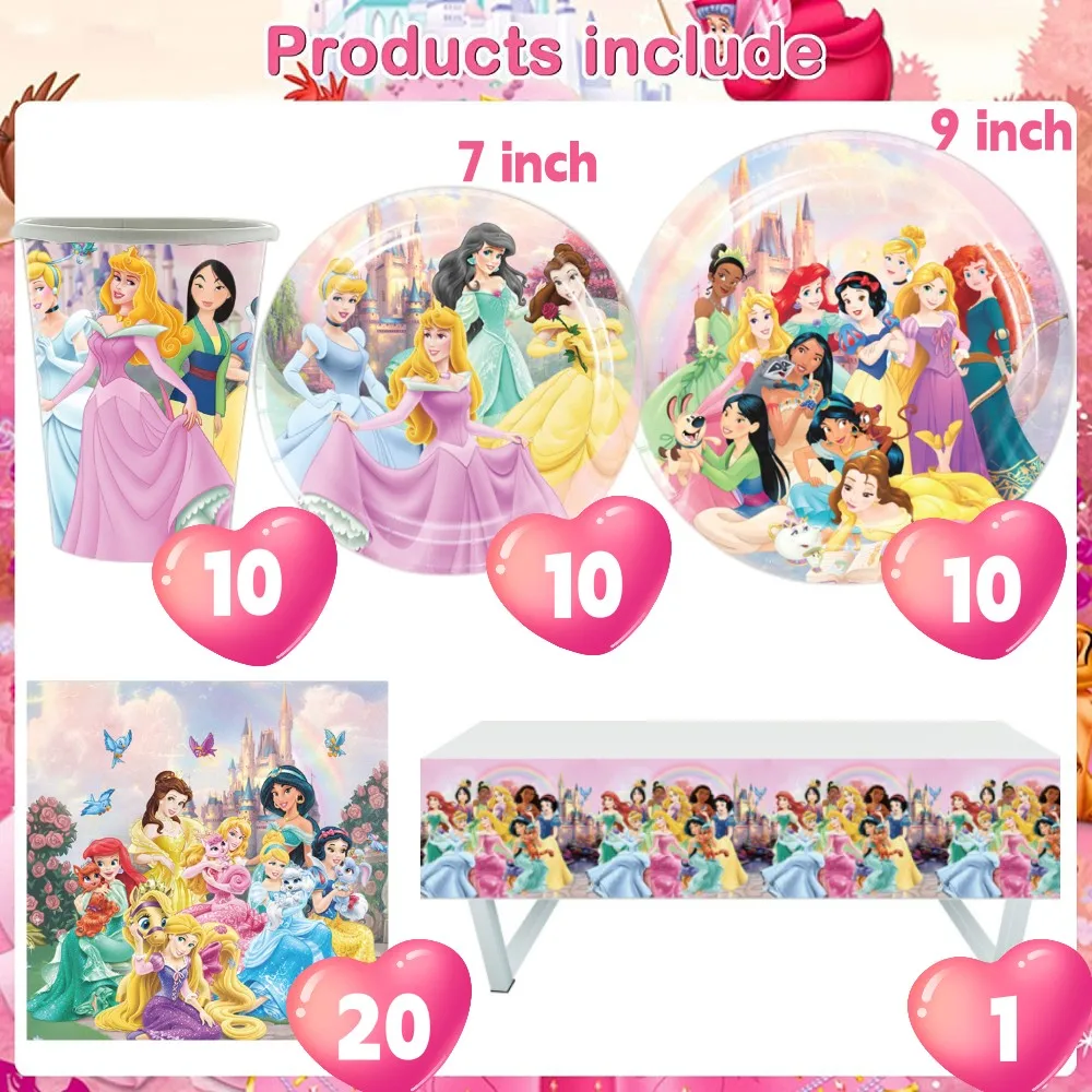 Disney princesa decorações de aniversário pano de fundo balões toalha de mesa placas de papel descartáveis conjunto de utensílios de mesa crianças menina festa suprimentos