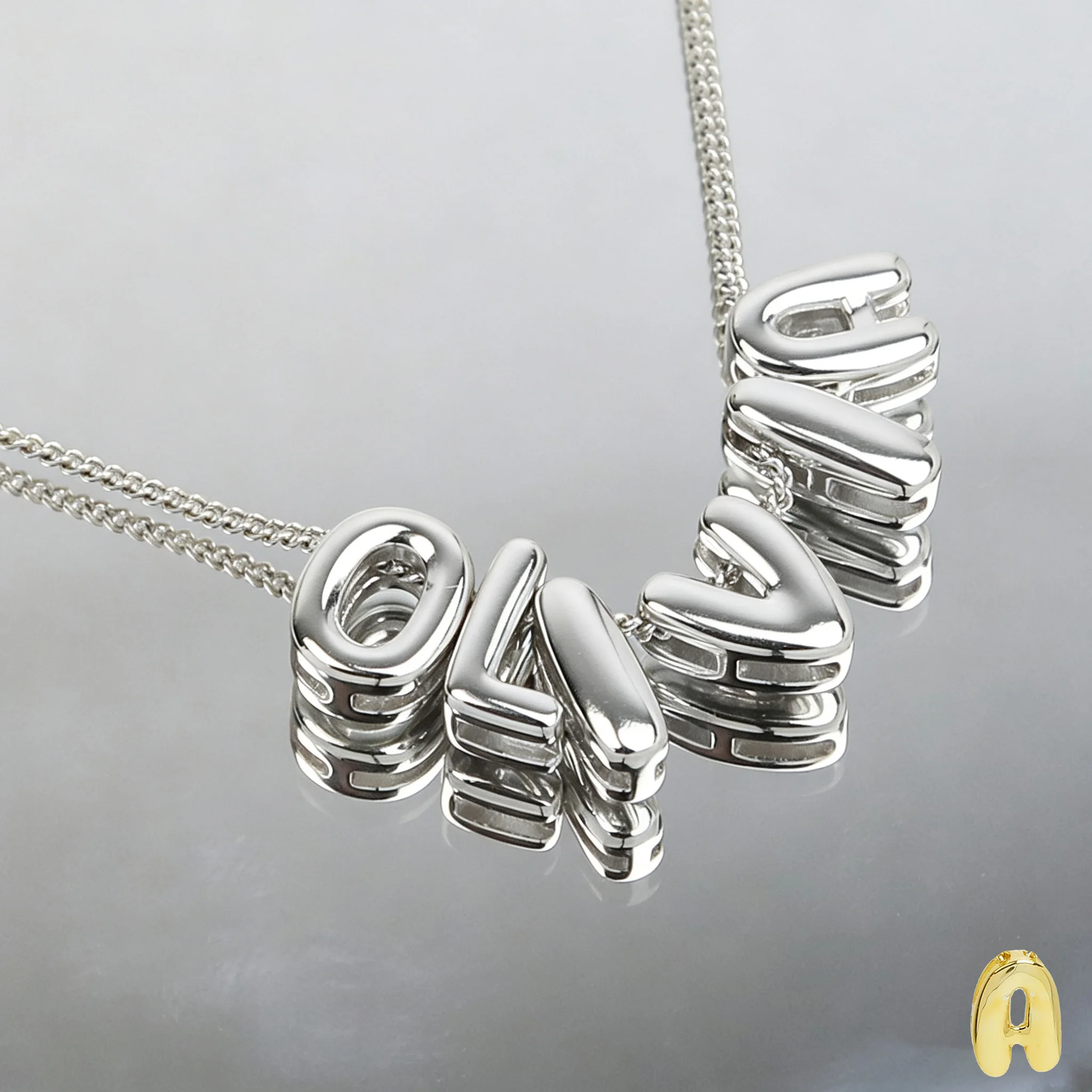Silver Plated Bubble Pendant Custom Letter Bracelet for Women DIY Name Personalized Charm Christmas Gift Fashion Bead Jewelry