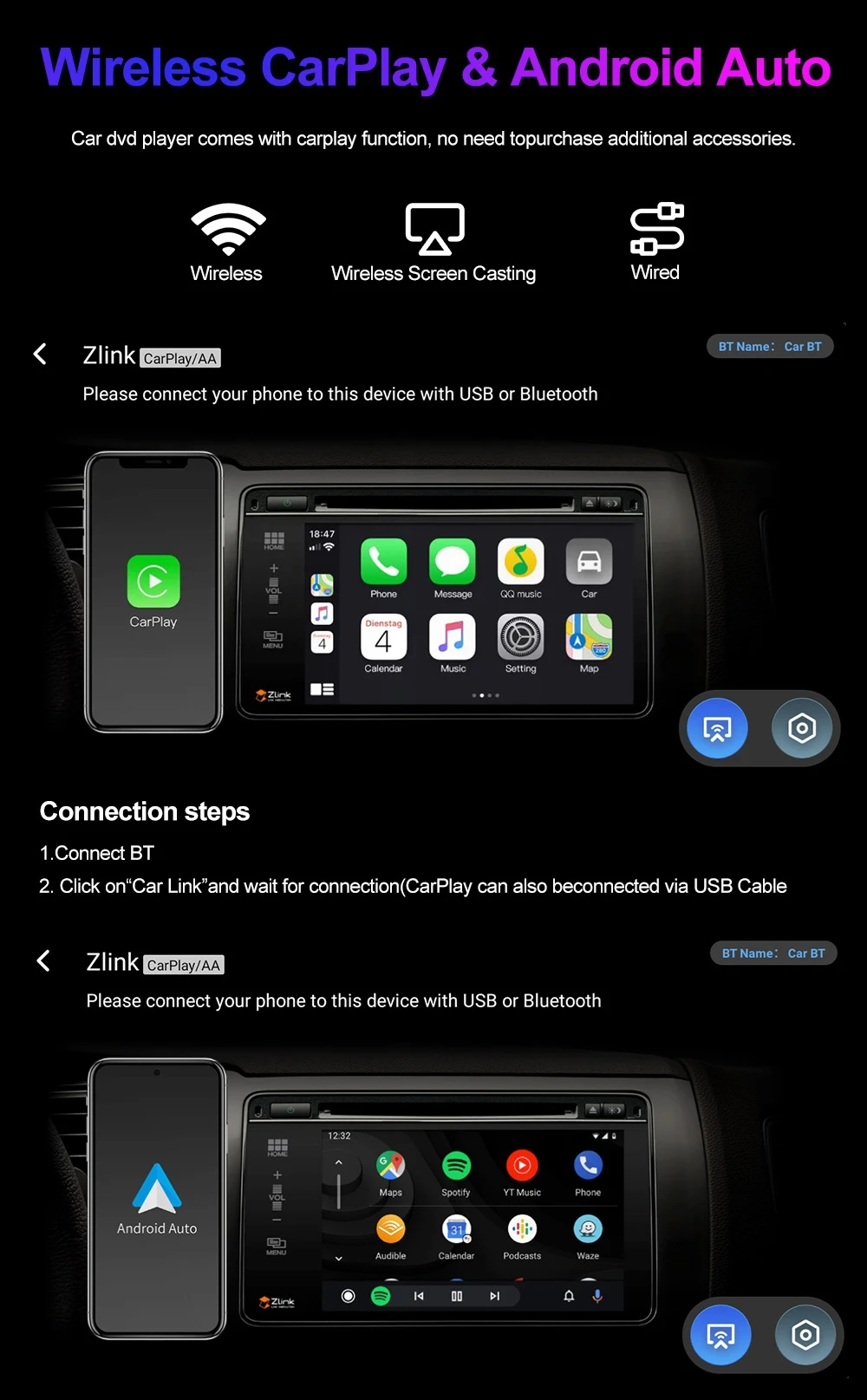 Kabelloses CarPlay Android Auto Autoradio für BMW 1er 3er E81 E82 E87 E88 E90 E91 E92 E93 Multimedia-System Autoradio CD – Detail 9