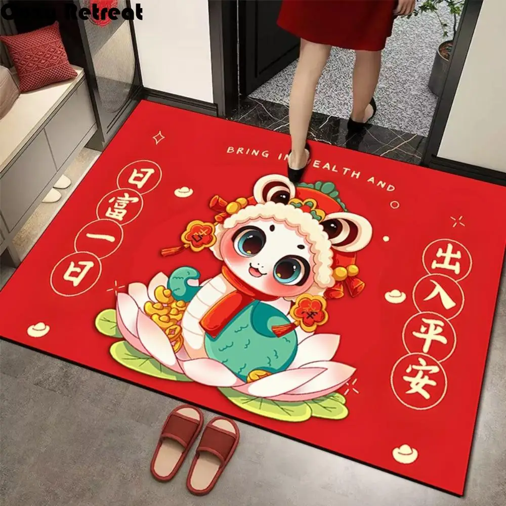 

Lucky 2025 Snake Year Door Mat Microfiber Anti-slip Cartoon Snake Bathroom Carpet Wealth Foldable Bedside Floor Mat Toilet