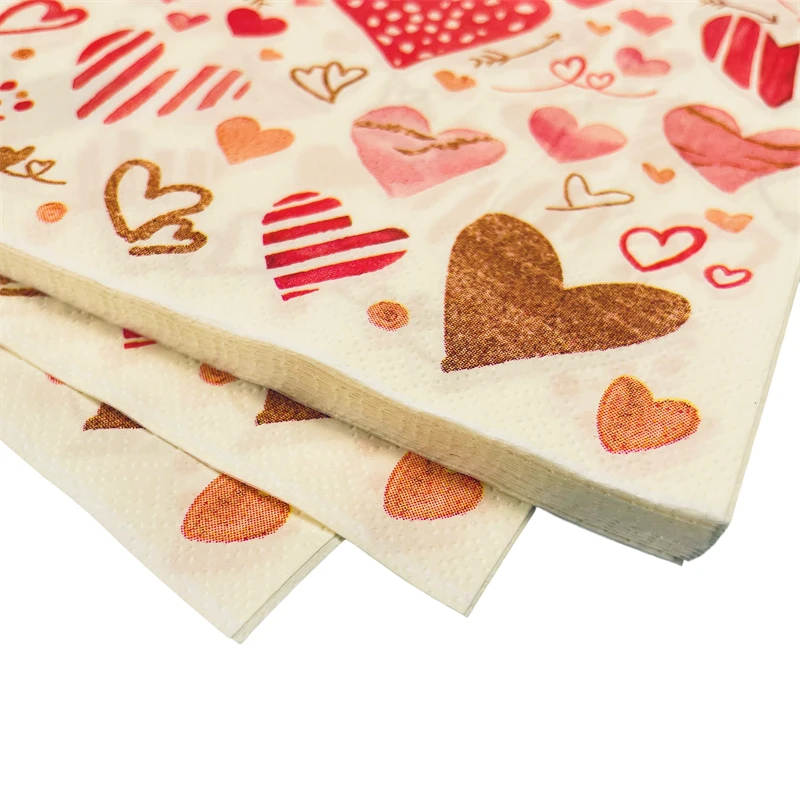 20pcs/Pack of 2 Layers Valentine\'s Day wedding Decorations table tissue love heart print Disposable Party Colorful paper Napkins