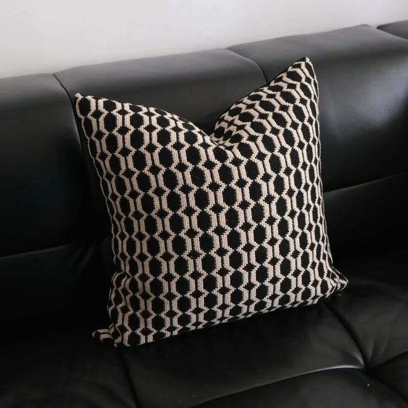 

Houndstooth Crochet Cushion Cover Nordic Minimalist Throw Pillow Covers Black and White Gray Woven Decorative Cushions for Sofa
