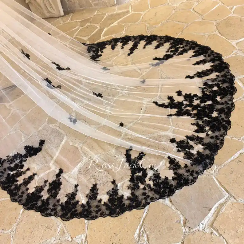 high-quality-length-customizable-bridal-veil-with-black-3d-pearl-lace-floral-hand-made-soft-tulle-white-ivory-wedding-veil