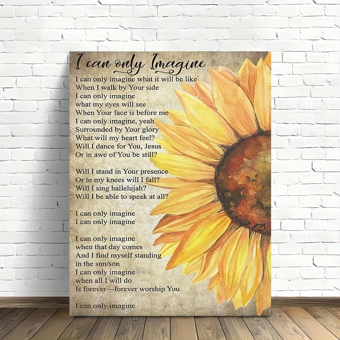 1PC Canvas Painting in Wooden Frame I Can Only Imagine Lyrics and Sunflower Family Concert Wall Art Painting for Home Decoration