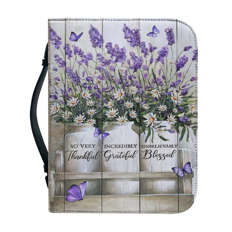 Personalized Lavender Faith Bible Cover Print Church Bible Cover Case PU Handbags Study Book Holy Storage Boxes For Women