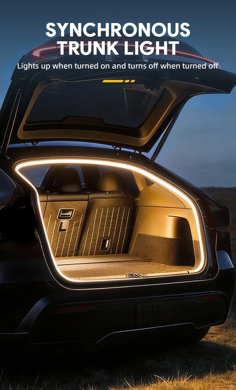 Für Tesla Model YL 2026 2027 Kofferraum-Ambiente-LED-Licht Silikon Zerstörungsfreie Installation Dekorative Modifikationszubehörteile – Detail 7