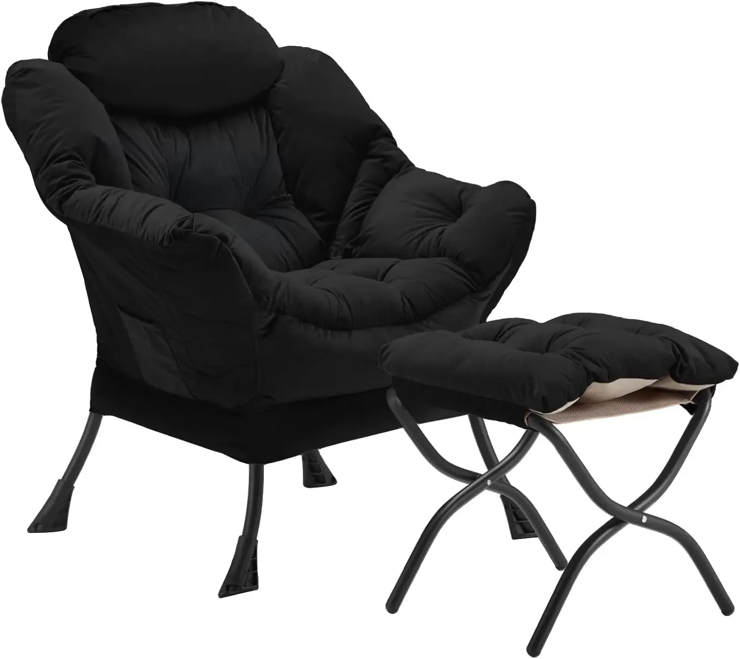 

Lazy Chair with Folding Ottoman,Accent Chair Velvet Upholstered with Metal Structure and Non-Slip Pads,Sofa Armchair Footrest